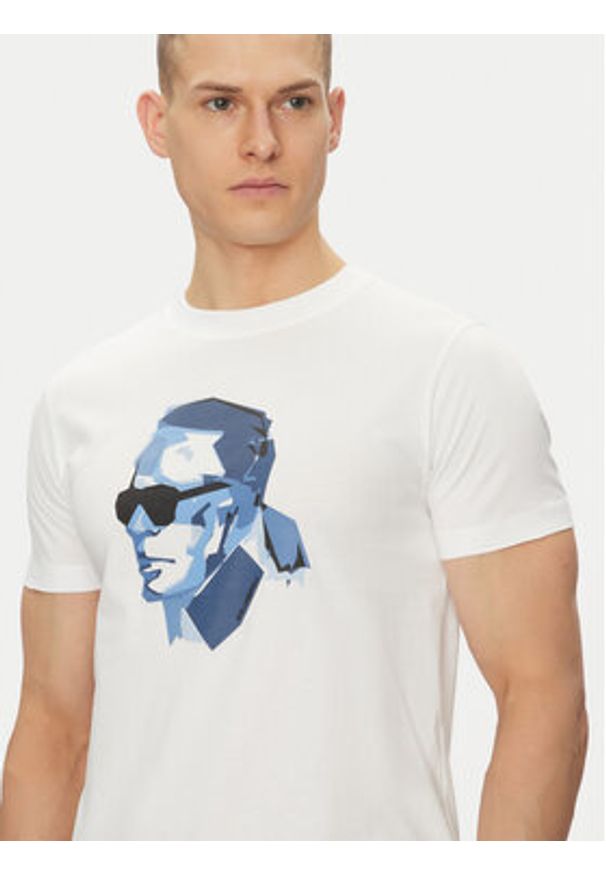 Karl Lagerfeld - KARL LAGERFELD T-Shirt 755065 552241 Biały Regular Fit. Typ kołnierza: dekolt w karo. Kolor: biały. Materiał: bawełna