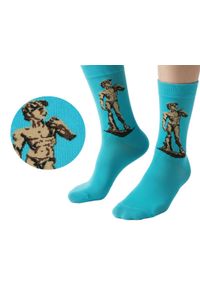 His Story - Skarpetki Bawełniane - Tematyczne - Rzeźba na Niebieskim Tle. Kolor: niebieski. Materiał: elastan, bawełna, poliamid #5