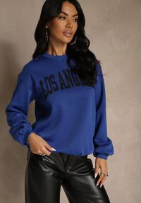 Renee - Niebieska Bluza z Bawełną Ozdobiona Napisem Fezolda. Okazja: na co dzień. Kolor: niebieski. Materiał: bawełna. Wzór: napisy, aplikacja. Styl: klasyczny, casual, elegancki #1