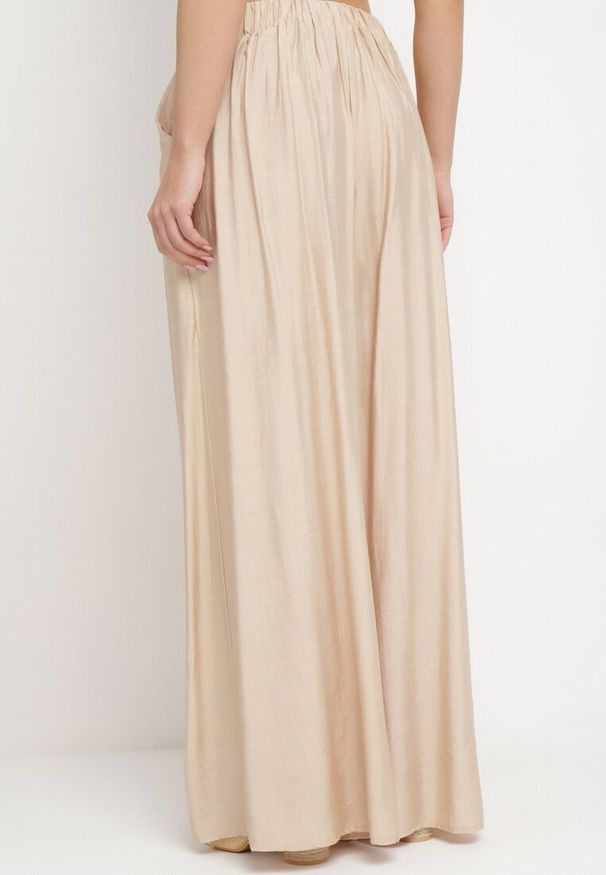 Born2be - Beżowe Szerokie Spodnie z Elastyczną Gumką w Pasie i Kieszeniami Atealis. Okazja: na co dzień. Kolor: beżowy. Styl: casual, elegancki