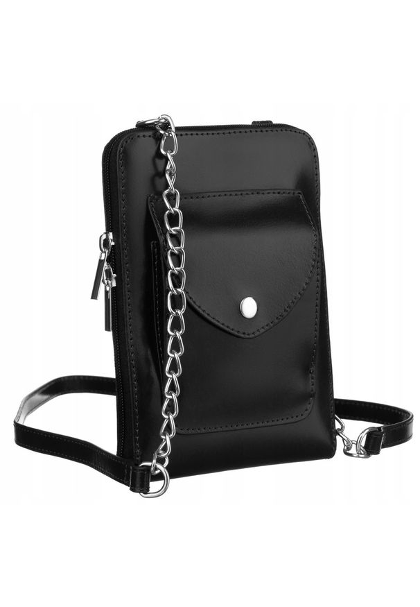 Inny - Mini listonoszka czarna 4822-SB. Kolor: czarny. Materiał: skórzane