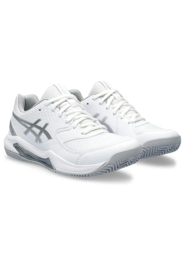 Buty do tenisa damskie Asics Geldedicate 8 Clay. Zapięcie: sznurówki. Kolor: biały, wielokolorowy, szary. Materiał: materiał, syntetyk. Szerokość cholewki: normalna. Sport: tenis