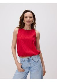 Reserved - Ażurowa bluzka - czerwony. Kolor: czerwony. Materiał: tkanina, bawełna. Wzór: ażurowy #1