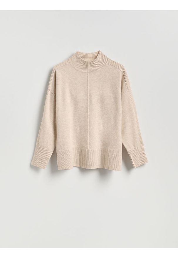 Reserved - Sweter z domieszką wełny - beżowy. Kolor: beżowy. Materiał: wełna