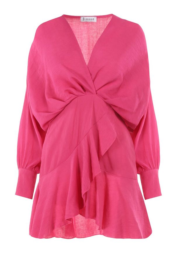 Born2be - Fuksjowa Sukienka Appobe. Okazja: na imprezę. Typ kołnierza: dekolt w serek. Kolor: różowy. Materiał: wiskoza, tkanina. Wzór: aplikacja. Typ sukienki: kopertowe. Długość: mini