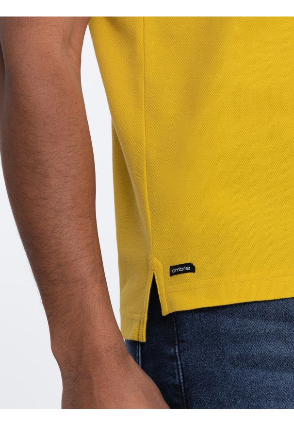 Ombre Clothing - Męska koszulka polo bez kołnierzyka - żółta V9 OM-TSCT-0156 - XL. Typ kołnierza: polo, bez kołnierzyka. Kolor: żółty. Materiał: bawełna. Długość: długie