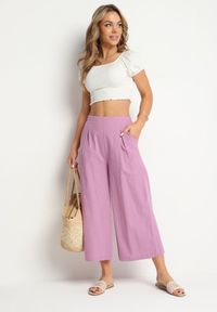 Born2be - Fioletowe Szerokie Spodnie Bawełniane Camprell. Kolor: fioletowy. Materiał: bawełna #1