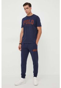 Polo Ralph Lauren t-shirt bawełniany kolor granatowy z aplikacją. Typ kołnierza: polo. Kolor: niebieski. Materiał: bawełna. Wzór: aplikacja #3