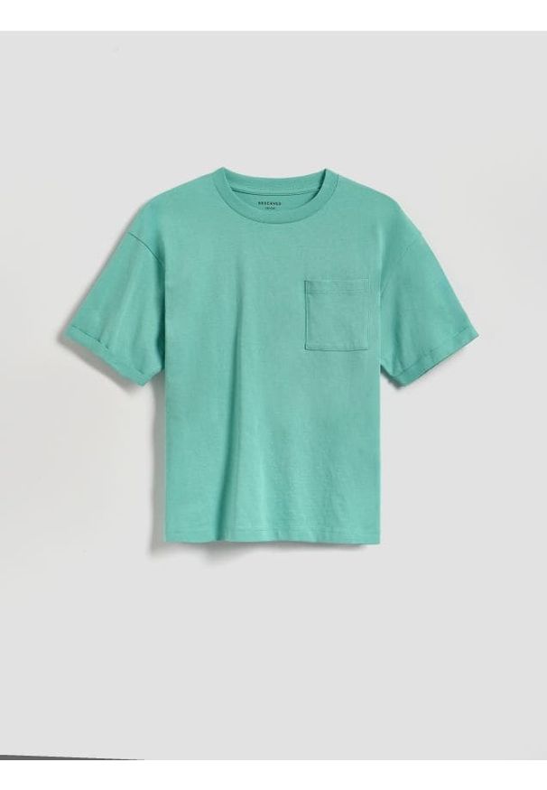 Reserved - Bawełniany t-shirt - jasnoturkusowy. Kolor: turkusowy. Materiał: bawełna