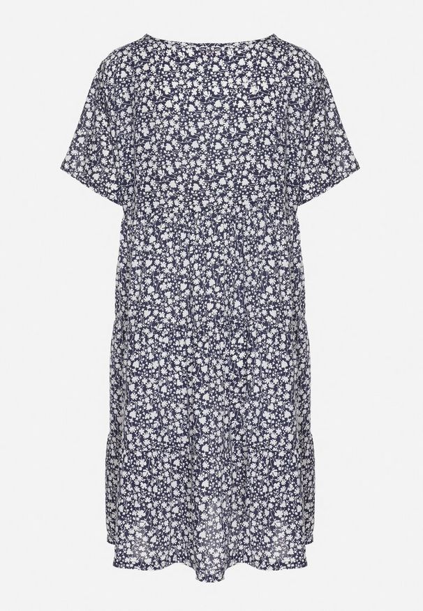 Born2be - Niebieska Sukienka z Bawełną w Kwiatowy Wzór Lunasenia. Okazja: na co dzień. Kolor: niebieski. Materiał: bawełna. Wzór: kwiaty. Styl: elegancki, casual