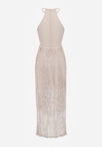 Born2be - Beżowa Koktajlowa Sukienka na Ramiączkach Zdobiona Frędzlami Kelennea. Kolor: beżowy. Długość rękawa: na ramiączkach. Wzór: aplikacja. Typ sukienki: dopasowane. Styl: wizytowy #6