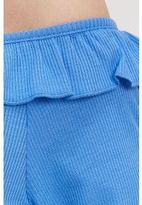 Pepe Jeans - Bluzka Colette. Typ kołnierza: dekolt hiszpanka. Kolor: niebieski. Materiał: elastan, poliester, dzianina, wiskoza. Długość: długie. Wzór: gładki #3
