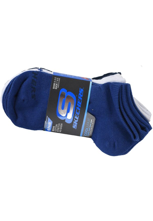 skechers - Skarpetki sportowe chłopięce Boys 6pk Non Terry Low Cut. Kolor: niebieski. Materiał: poliester, elastan. Sport: turystyka piesza