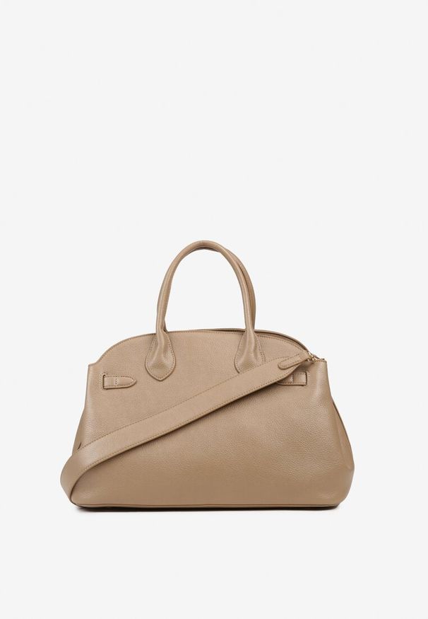 Born2be - Beżowa Trzykomorowa Torebka Shopper z Dwoma Rączkami i Paskiem Arivire. Kolor: beżowy. Styl: casual, elegancki. Rodzaj torebki: na ramię
