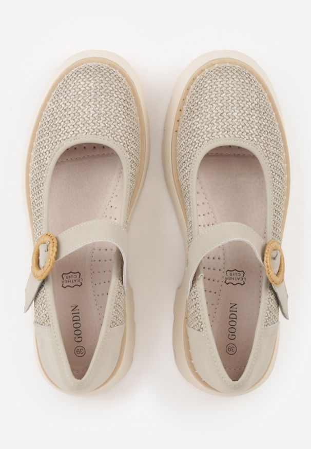 Renee - Zielone Skórzane Półbuty Mary Jane w Stylu Chunky Zdobione Plecionką Morxina. Zapięcie: klamry. Kolor: zielony. Materiał: skóra. Szerokość cholewki: normalna. Wzór: aplikacja. Styl: retro