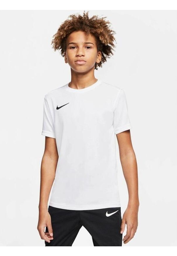 Koszulka piłkarska dziecięca Nike Dry Park VII treningowa szybkoschnąca Dri Fit. Kolor: biały, wielokolorowy, czarny. Technologia: Dri-Fit (Nike). Sport: piłka nożna
