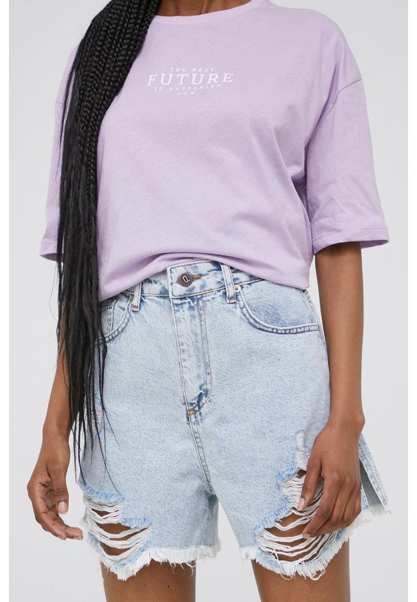 Answear Lab szorty jeansowe damskie gładkie high waist. Stan: podwyższony. Kolor: niebieski. Materiał: jeans. Wzór: gładki. Styl: wakacyjny