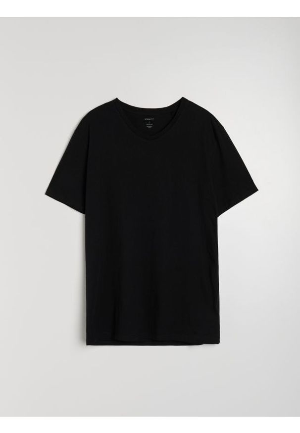 Sinsay - Bawełniana koszulka basic z dekoltem V - czarny. Kolor: czarny. Materiał: bawełna