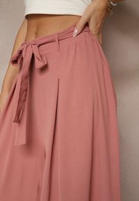 Renee - Ciemnoróżowe Spodnie z Bawełną o Szerokim Kroju High Waist z Paskiem Iveleldi. Stan: podwyższony. Kolor: różowy. Materiał: bawełna. Styl: elegancki #4