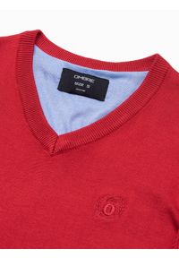 Ombre Clothing - Sweter męski z haftem - czerwony V20 E191 - XXL. Kolor: czerwony. Materiał: materiał, nylon, dzianina, wiskoza. Wzór: haft. Styl: klasyczny, elegancki #4