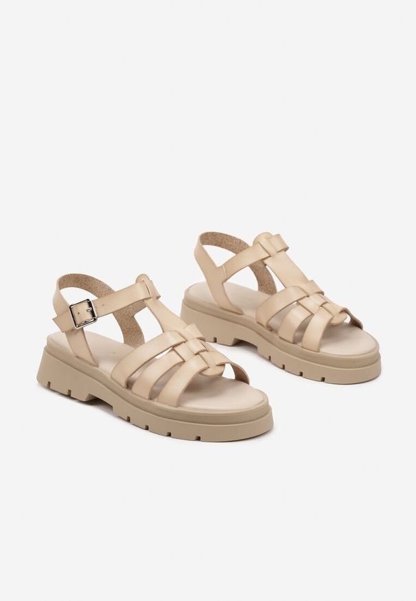 Born2be - Beżowe Sandały z Ozdobnymi Paskami Sanlira. Okazja: na co dzień. Zapięcie: pasek. Kolor: beżowy. Sezon: lato. Styl: casual, elegancki