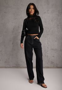 Renee - Czarny Sweter z Półgolfem z Wiskozą o Dopasowanym Kroju Zdobiony Koronką Oceanus. Kolor: czarny. Materiał: wiskoza, koronka. Wzór: aplikacja, koronka. Styl: klasyczny #3