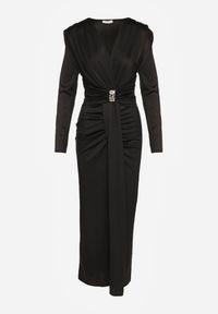 Renee - Czarna Koktajlowa Sukienka z Rozcięciem na Nogę Zdobiona Trenem Atirga. Okazja: na studniówkę, na imprezę. Typ kołnierza: dekolt w serek. Kolor: czarny. Wzór: aplikacja. Styl: wizytowy #8