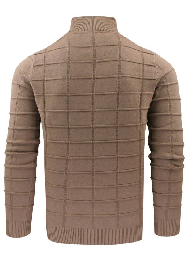 Elegancki Sweter Męski (Zamek) - Pako Jeans - Wysoki Dekolt, Kawa z Mlekiem. Kolor: brązowy, wielokolorowy, beżowy. Materiał: bawełna. Styl: elegancki