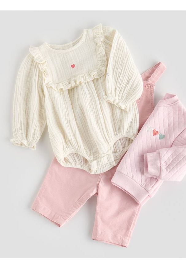 Reserved - Muślinowe body z falbanką - złamana biel. Materiał: bawełna