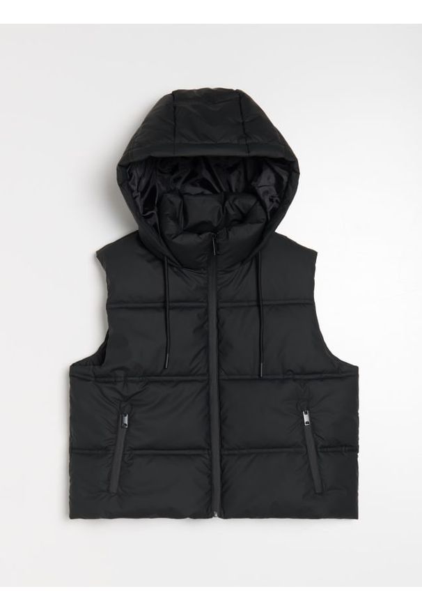 Sinsay - Kamizelka z kapturem - czarny. Typ kołnierza: kaptur. Kolor: czarny