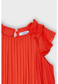Mayoral - Sukienka dziecięca. Kolor: czerwony. Materiał: tkanina, bawełna, poliester, materiał. Długość rękawa: krótki rękaw. Wzór: gładki. Typ sukienki: rozkloszowane, plisowane. Długość: mini #2