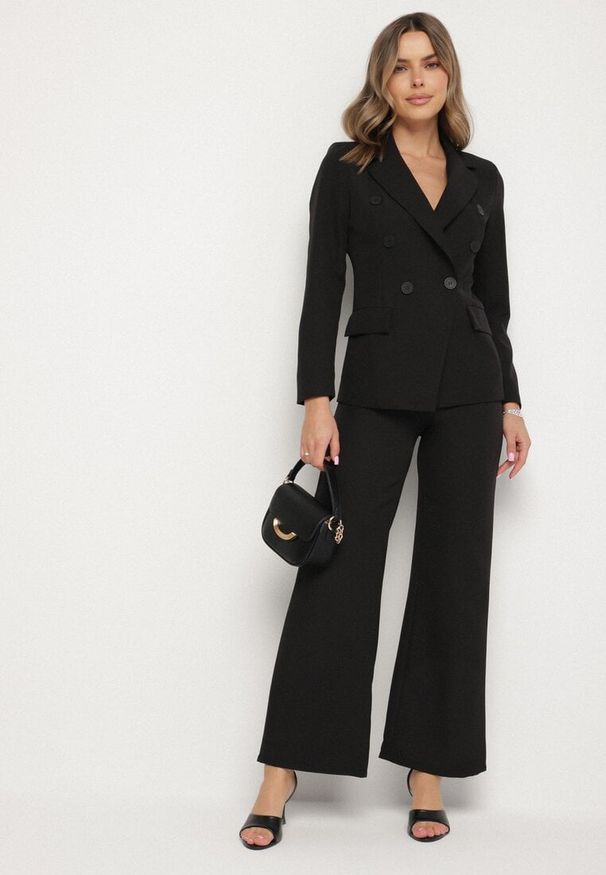 Born2be - Czarny Komplet Garniturowy Szerokie Spodnie i Marynarka Arkellia. Kolor: czarny