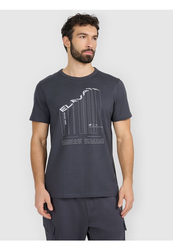 4f - 4F T-shirt regular z nadrukiem męski - szary XXL. Okazja: na spacer, do pracy, na co dzień. Kolor: szary. Materiał: materiał, dzianina, bawełna. Wzór: nadruk. Styl: casual, klasyczny