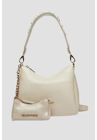 Valentino by Mario Valentino - VALENTINO Beżowa damska torebka Kalimba Hobo Bag z saszetką. Kolor: beżowy. Wzór: paski. Materiał: skórzane. Styl: elegancki