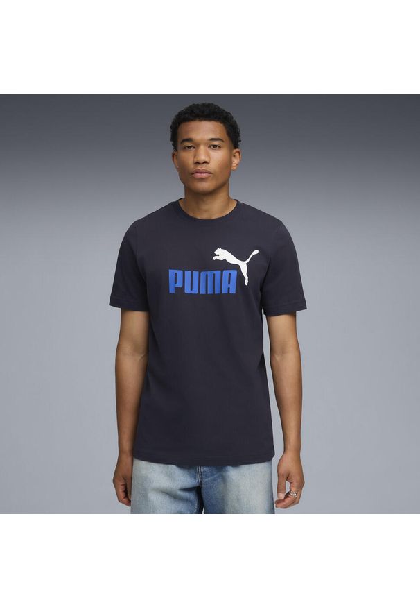 Puma - Męska koszulka Essentials z dwukolorowym logo No. 1 PUMA New Navy Blue. Kolor: niebieski. Materiał: guma. Wzór: nadruk. Sport: fitness