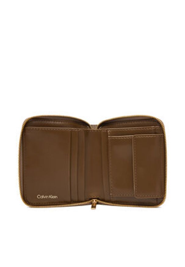 Calvin Klein Portfel Emblem Aop Square Zip Around LV04F1089G Beżowy. Kolor: beżowy. Materiał: materiał