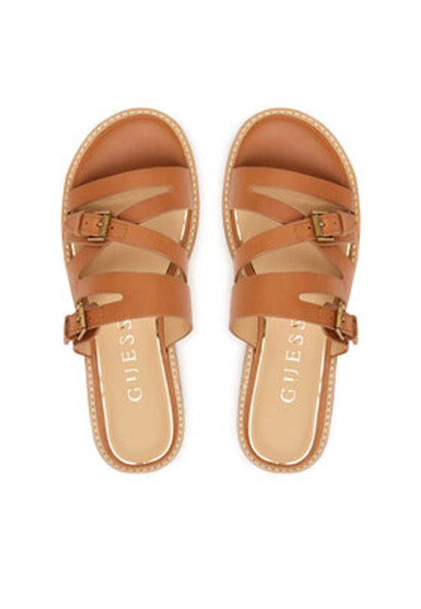 Guess Klapki FLJGRY LEA03 Brązowy jasny. Kolor: brązowy. Materiał: skóra