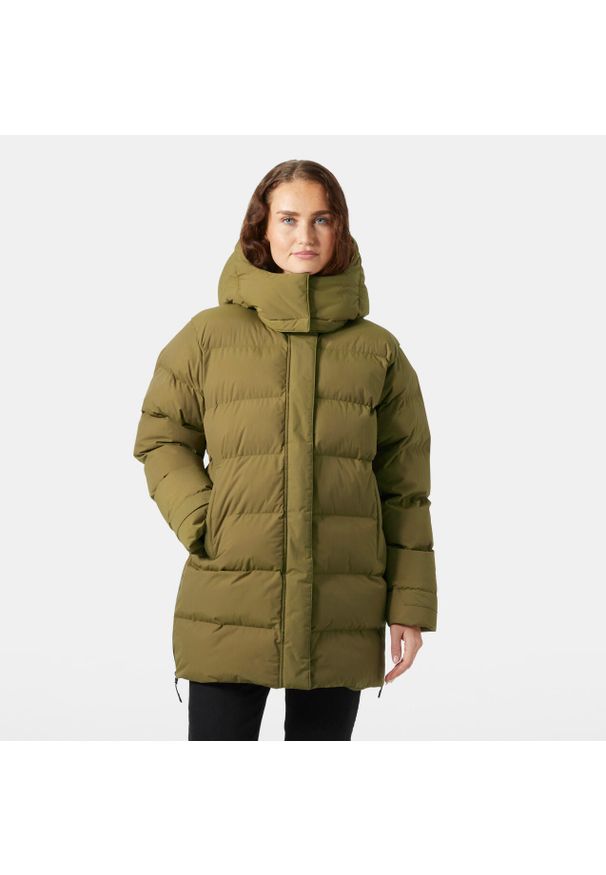 Parka damska z kapturem Helly Hansen Aspire. Typ kołnierza: kaptur. Kolor: wielokolorowy, beżowy, brązowy. Długość: długie. Sezon: zima