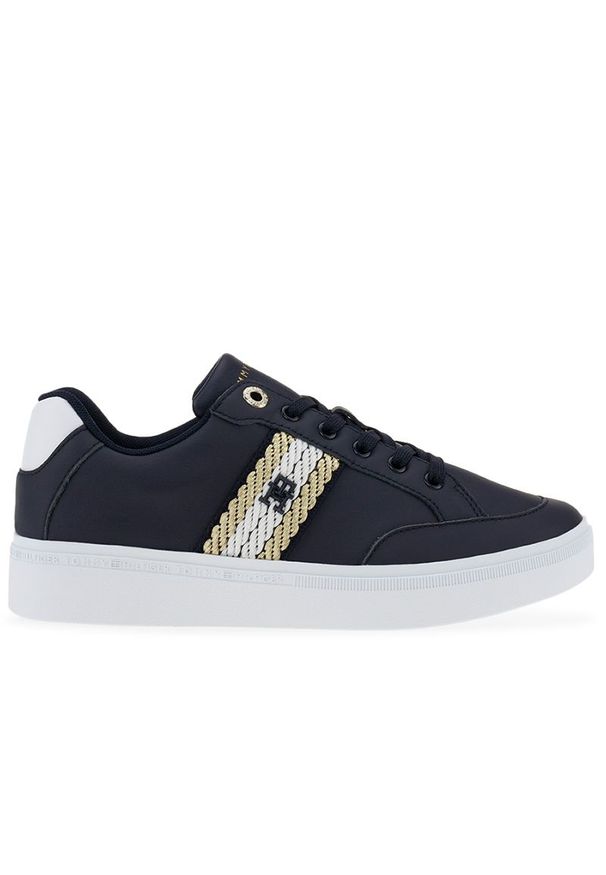 TOMMY HILFIGER - Buty Tommy Hilfiger Court Sneaker With Webbing FW0FW07106-DW6 - granatowe. Zapięcie: sznurówki. Kolor: niebieski. Materiał: guma, kauczuk, skóra. Szerokość cholewki: normalna. Wzór: aplikacja