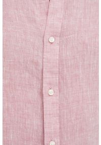 Michael Kors koszula lniana męska kolor różowy slim z kołnierzykiem button-down. Typ kołnierza: button down. Kolor: różowy. Materiał: len. Długość: długie. Wzór: gładki