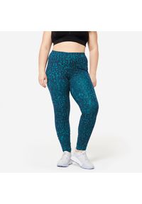 DOMYOS - Legginsy fitness damskie Domyos. Kolor: zielony. Materiał: bawełna, materiał, elastan. Długość: długie. Sport: fitness