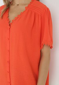 Born2be - Pomarańczowa Koszula z Koronką Hannali. Kolor: pomarańczowy. Materiał: koronka. Wzór: koronka #5