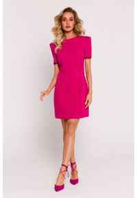 MOE - Fuksja Mini Sukienka z ozdobnymi Rękawami. Kolor: różowy. Materiał: elastan, poliester. Długość: mini