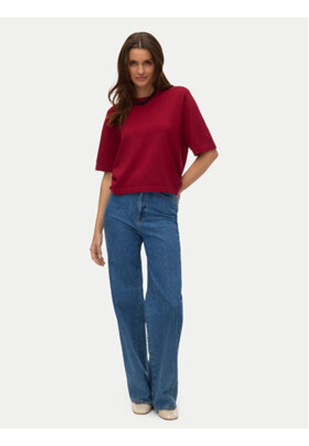 Vero Moda Sweter Silje 10320460 Czerwony ciemny Oversize. Kolor: czerwony. Materiał: wiskoza