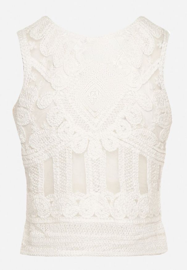 Born2be - Biały Haftowany Top z Bawełną Elnesta. Okazja: na imprezę. Kolor: biały. Materiał: bawełna. Wzór: haft. Styl: elegancki