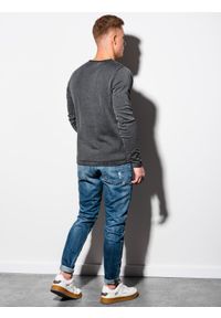 Ombre Clothing - Sweter męski bawełniany E180 - grafitowy - XXL. Kolor: szary. Materiał: bawełna. Styl: klasyczny #3
