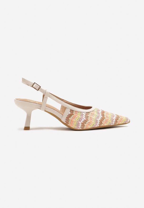 Born2be - Beżowe Sandały na Obcasie z Plecionką w Geometryczny Wzór Gonivra. Okazja: na co dzień. Nosek buta: szpiczasty. Zapięcie: pasek. Kolor: beżowy. Wzór: geometria. Obcas: na obcasie. Styl: casual, elegancki. Wysokość obcasa: średni