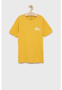 Quiksilver t-shirt bawełniany dziecięcy kolor żółty z nadrukiem. Okazja: na co dzień. Kolor: żółty. Materiał: bawełna. Wzór: nadruk. Styl: casual