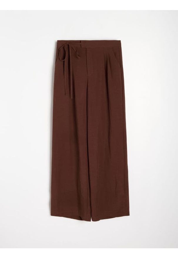 Sinsay - Spodnie wide leg z domieszką lnu - beżowy. Kolor: beżowy. Materiał: len