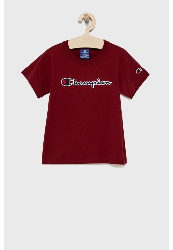 Champion T-shirt bawełniany dziecięcy 404231 kolor bordowy. Okazja: na co dzień. Kolor: czerwony. Materiał: bawełna. Wzór: haft. Styl: casual